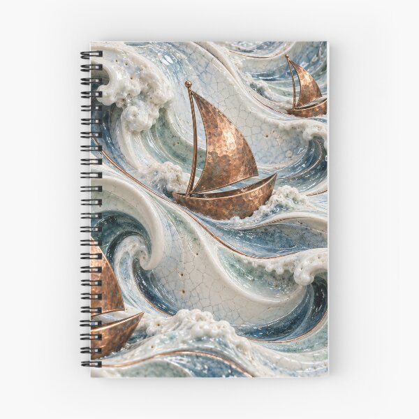 Item preview, Copper Sailboats on Ceramic Ocean Waves – Luxury Coastal Nautical Art Print designed and sold by Kaleidoscope Print.