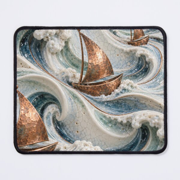 Item preview, Copper Sailboats on Ceramic Ocean Waves – Luxury Coastal Nautical Art Print designed and sold by Kaleidoscope Print.