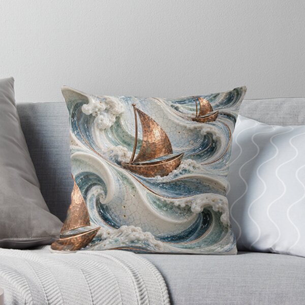 Item preview, Copper Sailboats on Ceramic Ocean Waves – Luxury Coastal Nautical Art Print designed and sold by Kaleidoscope Print.