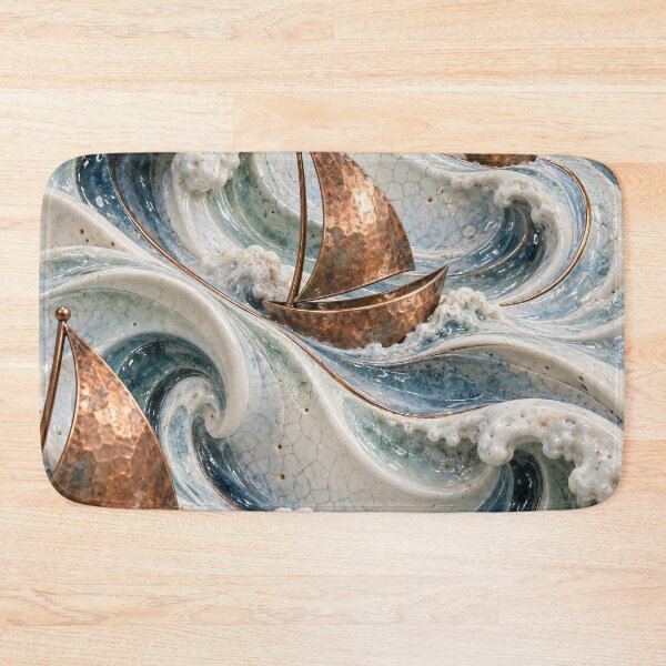 Item preview, Copper Sailboats on Ceramic Ocean Waves – Luxury Coastal Nautical Art Print designed and sold by Kaleidoscope Print.