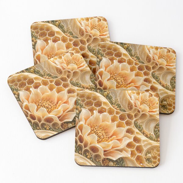 Item preview, Golden Honeycomb and Blooming Flowers – Luxury Honey Botanical Art Print designed and sold by Kaleidoscope Print.