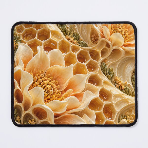 Item preview, Golden Honeycomb and Blooming Flowers – Luxury Honey Botanical Art Print designed and sold by Kaleidoscope Print.