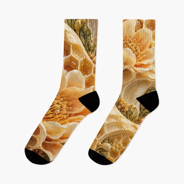 Item preview, Golden Honeycomb and Blooming Flowers – Luxury Honey Botanical Art Print designed and sold by Kaleidoscope Print.