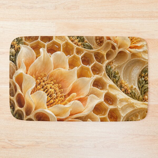 Item preview, Golden Honeycomb and Blooming Flowers – Luxury Honey Botanical Art Print designed and sold by Kaleidoscope Print.