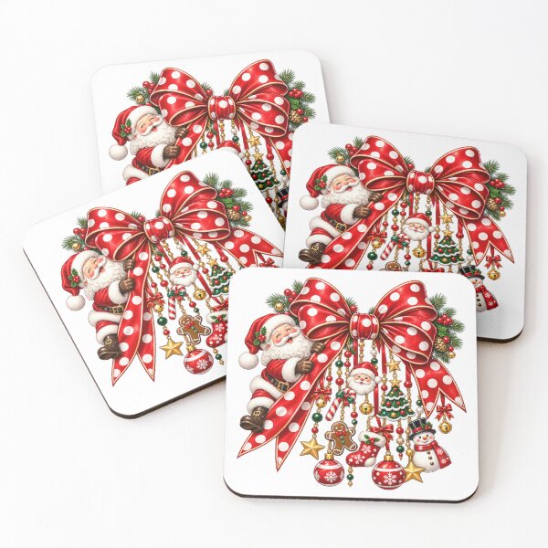 Item preview, Title: Santa Christmas Bow Vintage Holiday Christmas Decor Cute Festive Design designed and sold by LandFinStudio.