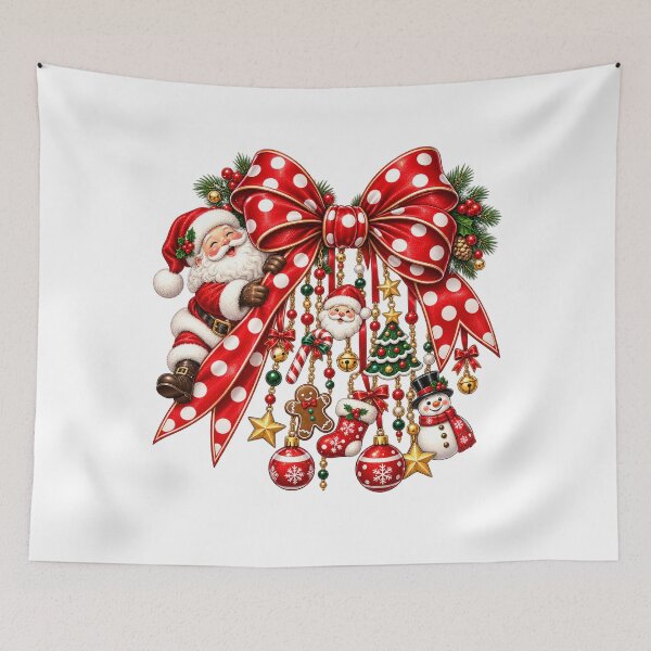 Item preview, Title: Santa Christmas Bow Vintage Holiday Christmas Decor Cute Festive Design designed and sold by LandFinStudio.