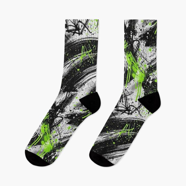 Item preview, Neon Green Graffiti Streetwear Pattern - Abstract Black White Urban Art Paint Splatter designed and sold by Freestyle Shop.