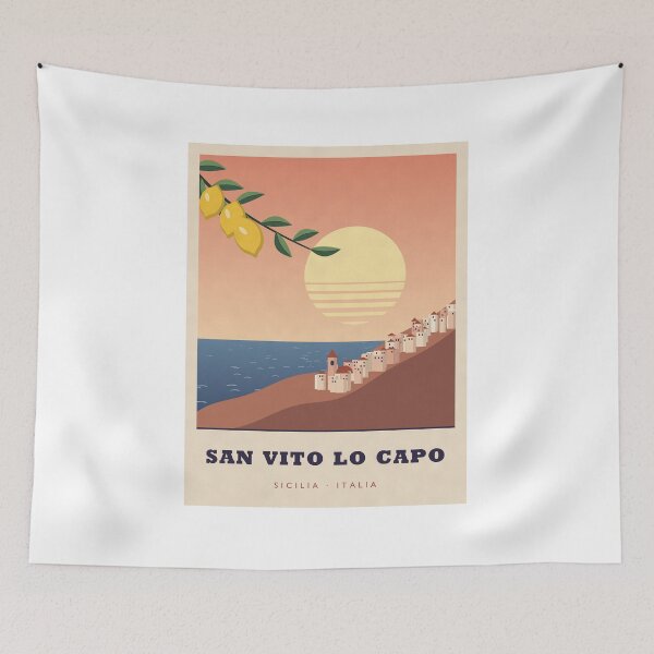 Item preview, San Vito Lo Capo Sicily Vintage Travel Poster designed and sold by ChromaLens.