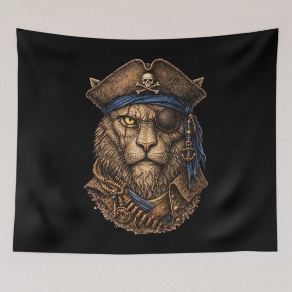 Item preview, Pirate Lion Captain Vintage Engraving Design designed and sold by FREENATION2026.
