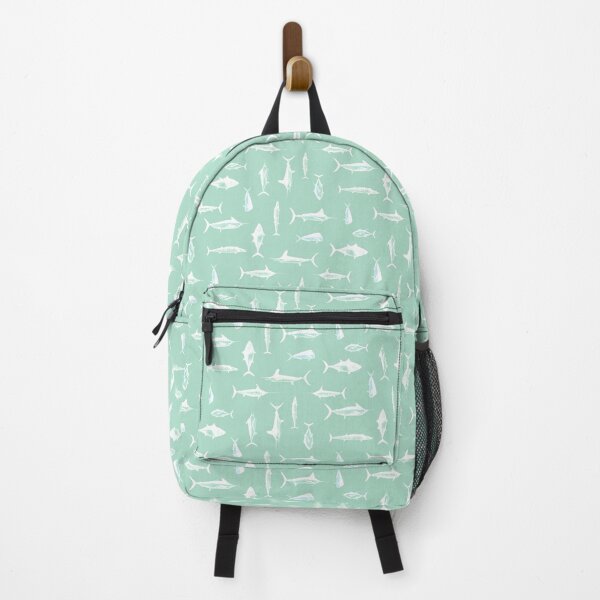 Item preview, Offshore Fish Tetris – Seafoam Drift Half drop repeat designed and sold by Melissa  MacMichael Art + Design.