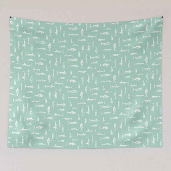 Item preview, Offshore Fish Tetris – Seafoam Drift | Half drop repeat designed and sold by Melissa  MacMichael Art + Design.