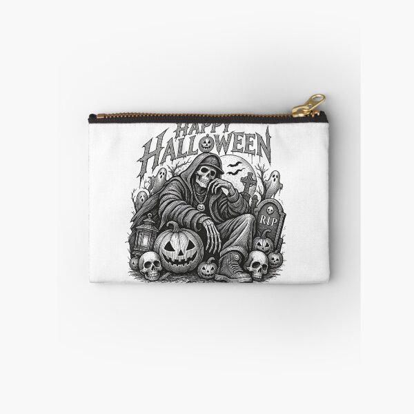 Item preview, Black and White Skeleton Happy Halloween Streetwear Hoodie designed and sold by Catfish013.