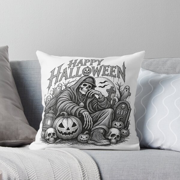 Item preview, Black and White Skeleton Happy Halloween Streetwear Hoodie designed and sold by Catfish013.
