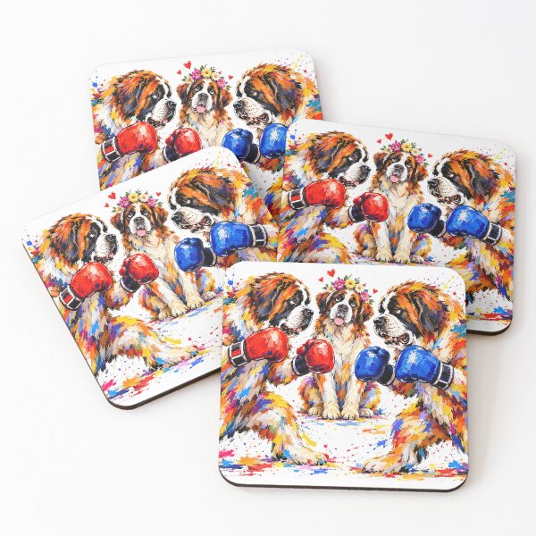 Item preview, Funny Abstract Saint Bernard Dogs Boxing Over Love - Dog Boxing Art designed and sold by Collymore.
