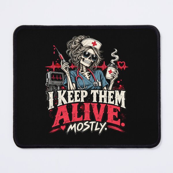 Item preview, I Keep Them Alive Mostly – Funny Skeleton Nurse Halloween T-Shirt designed and sold by justforart91.