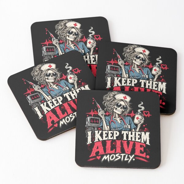 Item preview, I Keep Them Alive Mostly – Funny Skeleton Nurse Halloween T-Shirt designed and sold by justforart91.