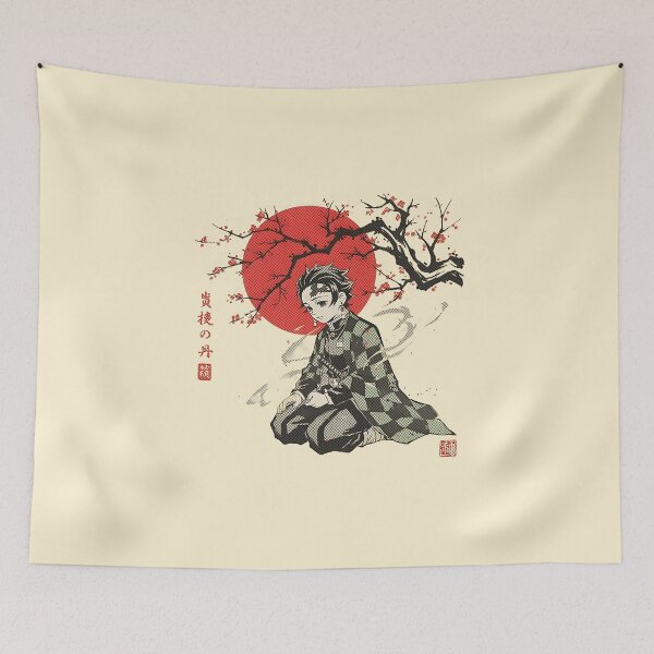 Item preview, Tanjiro Kamado Kneeling Japanese Woodblock Halftone Art designed and sold by Pepeud.