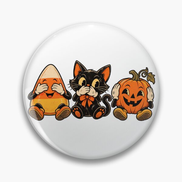 Item preview, See No Evil Halloween Trio – Vintage Black Cat, Pumpkin & Candy Corn designed and sold by Amy Helms.