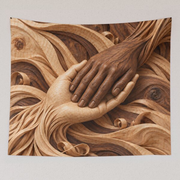 Item preview, Intertwined Wooden Hands – Symbolic Love and Unity Sculptural Art Print designed and sold by Kaleidoscope Print.