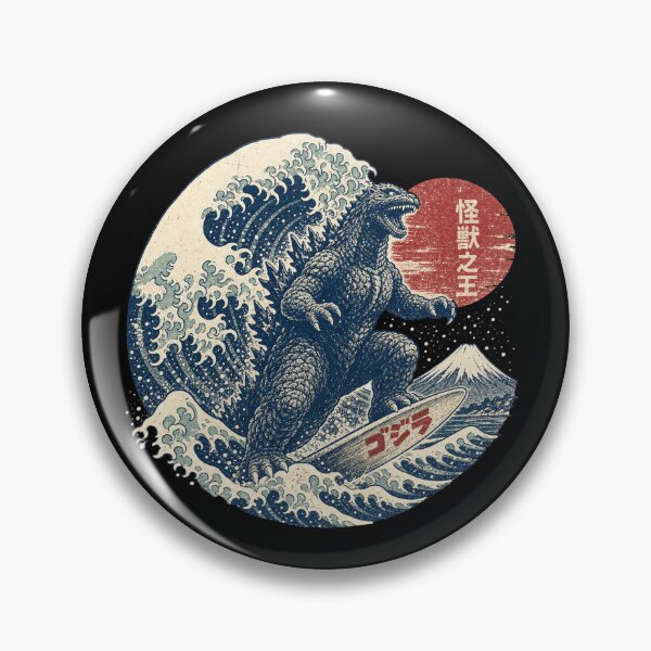 Item preview, Godzilla Riding The Great Wave off Kanagawa Funny Vintage Japanese Surfing Design for Surfers and lovers of the beach designed and sold by LD ART.