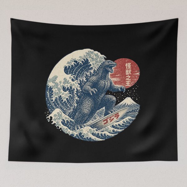 Item preview, Godzilla Riding The Great Wave off Kanagawa Funny Vintage Japanese Surfing Design for Surfers and lovers of the beach designed and sold by LD ART.