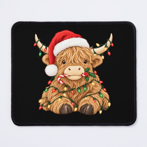 Item preview, Cute Highland Cow Christmas Lights Santa Hat designed and sold by Imaginationbeyond.