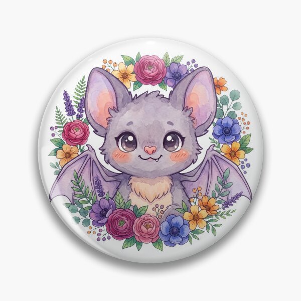 Item preview, Cute Floral Bat in Watercolor Flower Wreath designed and sold by NadinArtStudio.