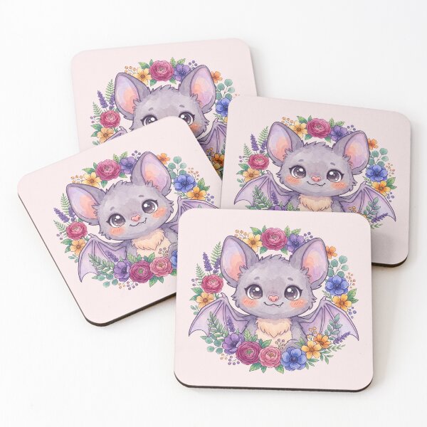 Item preview, Cute Floral Bat in Watercolor Flower Wreath designed and sold by NadinArtStudio.