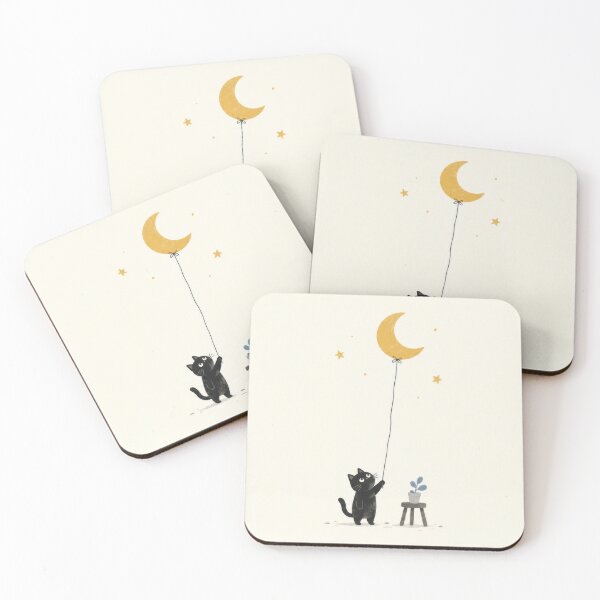 Item preview, Cat holds balloon shaped like moon designed and sold by anytka.