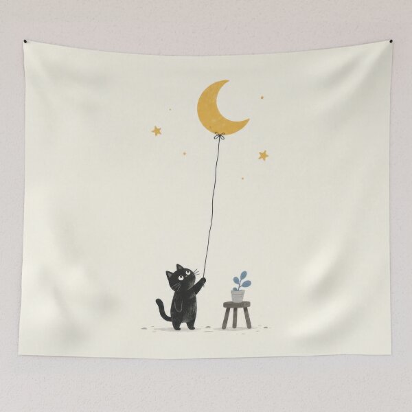 Item preview, Cat holds balloon shaped like moon designed and sold by anytka.