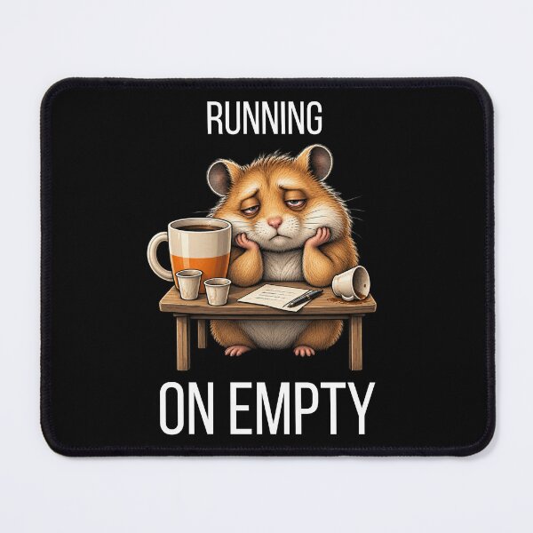 Item preview, Running on Empty – Funny Exhausted Hamster Coffee Humor designed and sold by GeekAnglerStore.