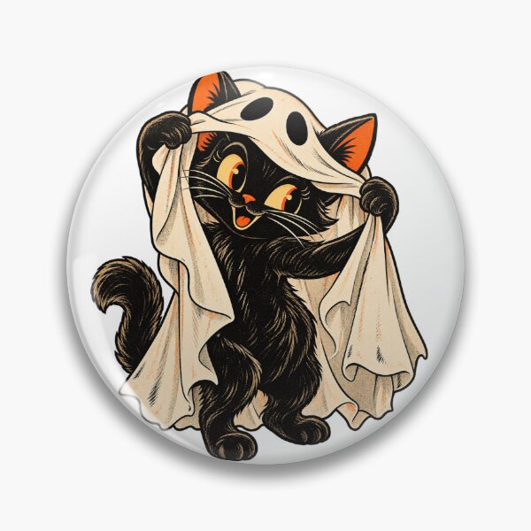 Item preview, Vintage Halloween Black Cat in Ghost Costume designed and sold by Amy Helms.