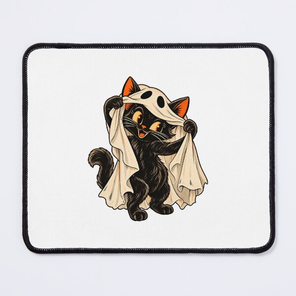 Item preview, Vintage Halloween Black Cat in Ghost Costume designed and sold by Amy Helms.