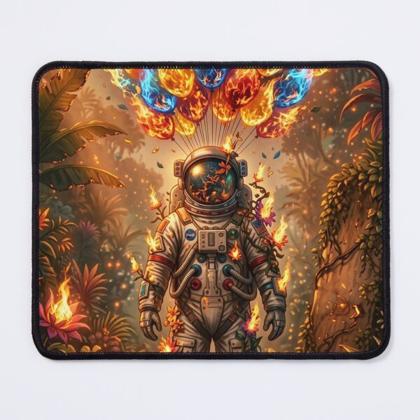 Item preview, Surreal Spaceman in the Burning Jungle: Fire Balloons Astronaut Art designed and sold by Rain-Road.
