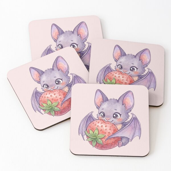 Item preview, Cute Strawberry Bat Watercolor Illustration designed and sold by NadinArtStudio.