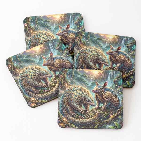Item preview, Pangolin and Armadillo Together in a Glowing Tropical Jungle designed and sold by Lucid Dream Pixel.