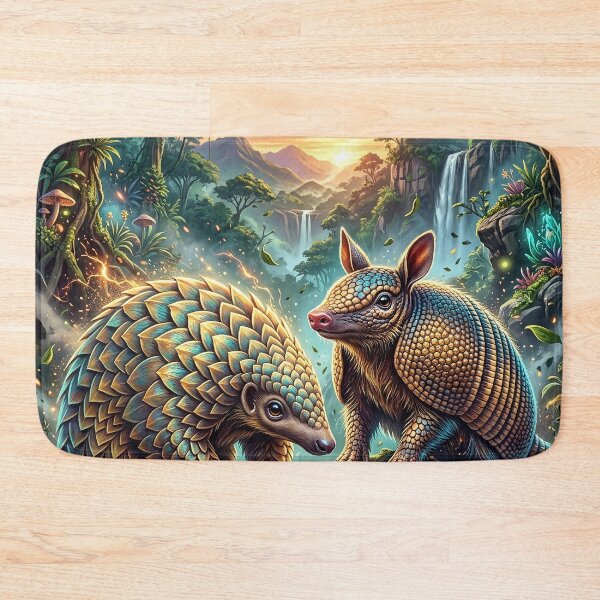 Item preview, Pangolin and Armadillo Together in a Glowing Tropical Jungle designed and sold by Lucid Dream Pixel.