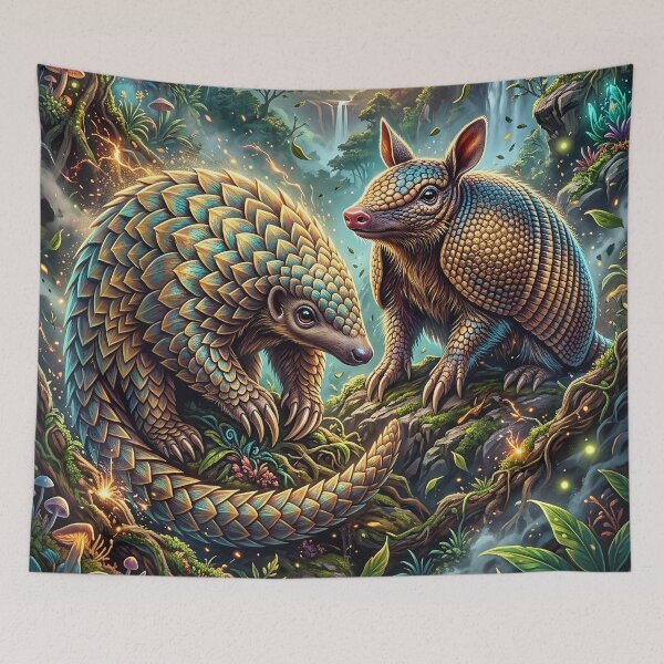 Item preview, Pangolin and Armadillo Together in a Glowing Tropical Jungle designed and sold by Lucid Dream Pixel.