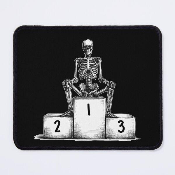 Item preview, Skeleton Sitting First Place Podium Linocut Art designed and sold by Lady-K-.