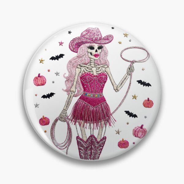 Item preview, Pink Skeleton Cowgirl Halloween Costume Embroidered Patch Art designed and sold by GymTanLaundry.