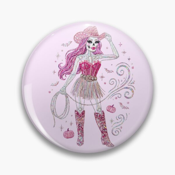 Item preview, Pink Skeleton Cowgirl Halloween Costume Embroidered Patch Art designed and sold by GymTanLaundry.