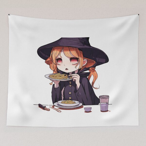 Item preview, Witch Girl Eating Spaghetti Cute Kawaii Girl Eating Spaghetti Cute Anime Witch Girl Eating Spaghetti  designed and sold by MatthewViews.