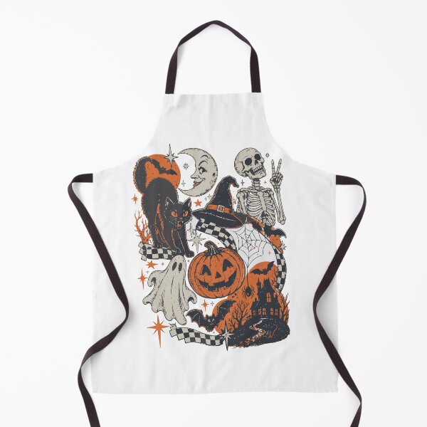Item preview, Retro Halloween Black Cat Skeleton Pumpkin Ghost designed and sold by CreativeBrains7.