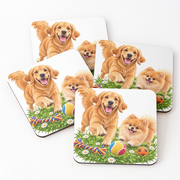 Item preview, Dogs happy and playful in Meadow corgi and retriever dogs  designed and sold by SABEHAT.