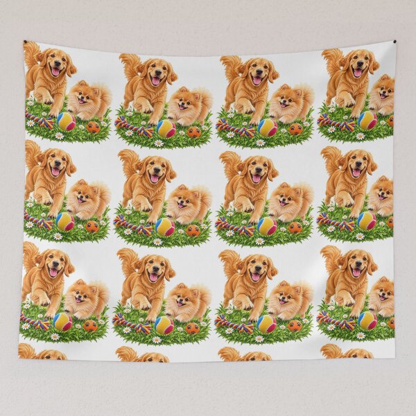 Item preview, Dogs happy and playful in Meadow corgi and retriever dogs  designed and sold by SABEHAT.