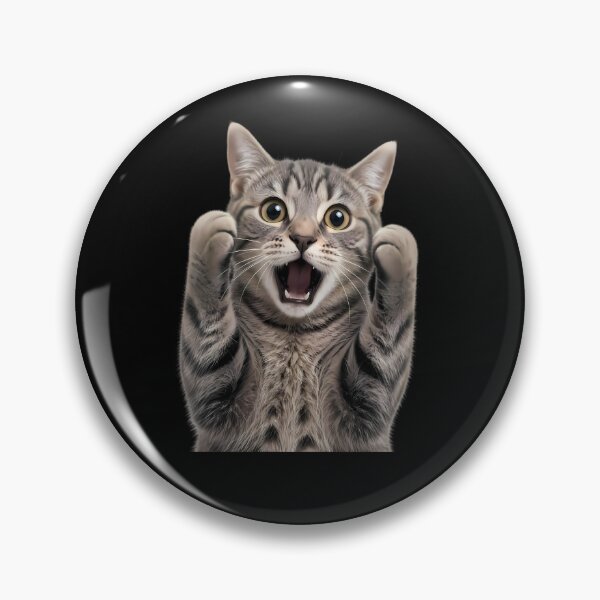 Item preview, Surprised Tabby Cat with Paws Raised Open Mouth designed and sold by Linework Studio.