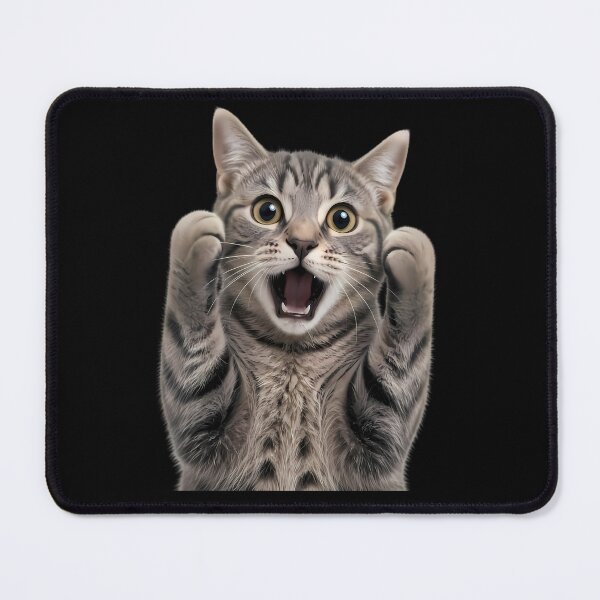 Item preview, Surprised Tabby Cat with Paws Raised Open Mouth designed and sold by Linework Studio.