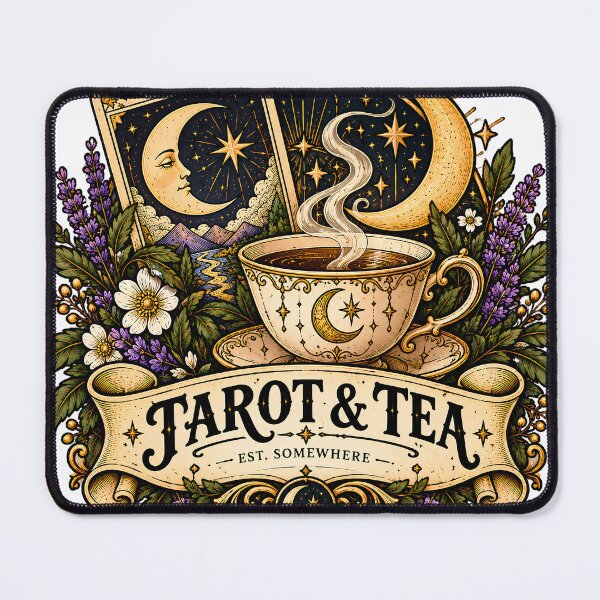 Item preview, Vintage Tarot And Tea Badge designed and sold by MysticCanvasAi.