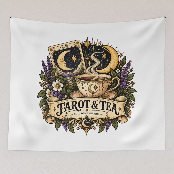 Item preview, Vintage Tarot And Tea Badge designed and sold by MysticCanvasAi.