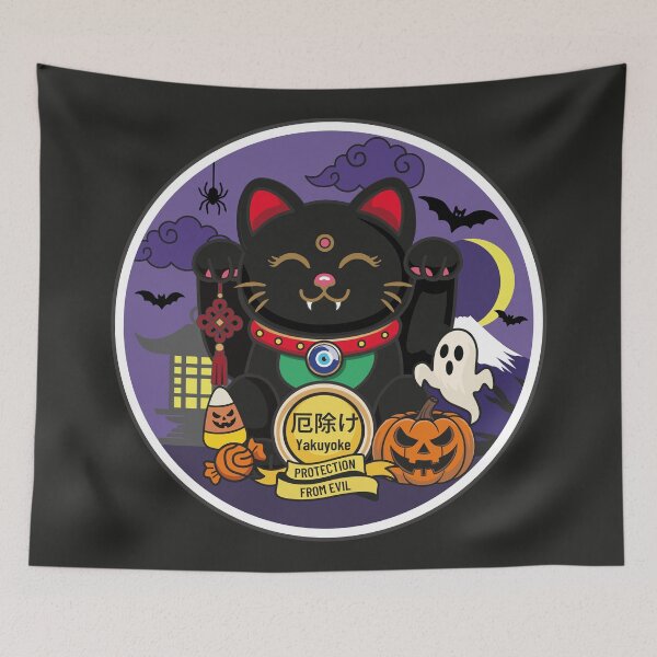 Item preview, Spooky Black Maneki Neko – Protection from Evil designed and sold by Vector Woofs.